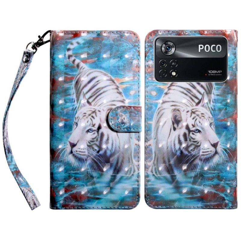 Folio Deksel Til Poco X4 Pro 5G Med Kjede Fantastisk Strappy Tiger