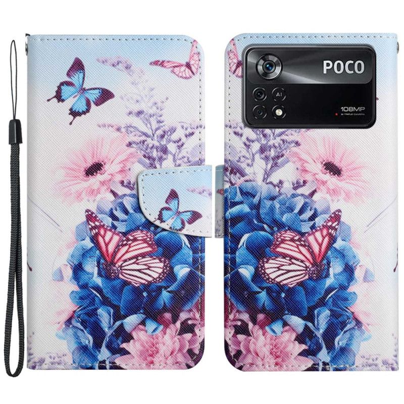 Folio Deksel Til Poco X4 Pro 5G Med Kjede Floral Strappy Fantasy