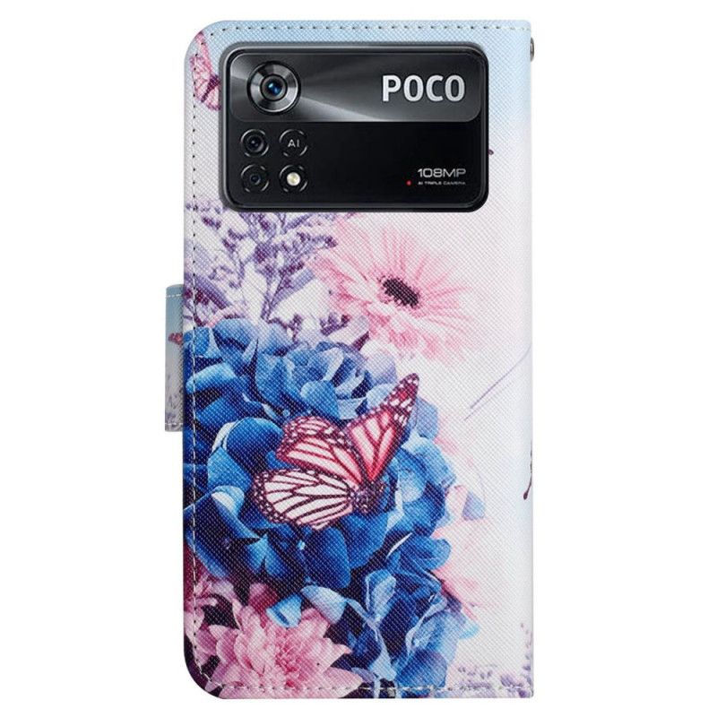 Folio Deksel Til Poco X4 Pro 5G Med Kjede Floral Strappy Fantasy