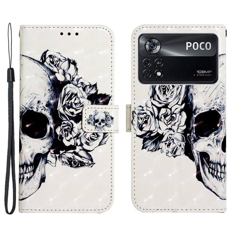 Folio Deksel Til Poco X4 Pro 5G Med Kjede Floral Strappy Skull