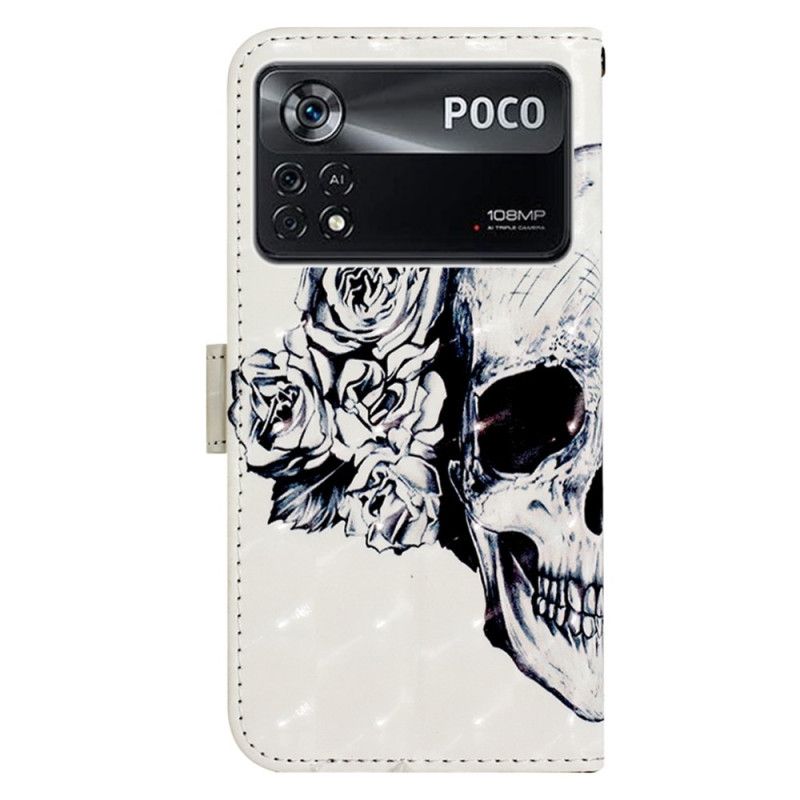 Folio Deksel Til Poco X4 Pro 5G Med Kjede Floral Strappy Skull