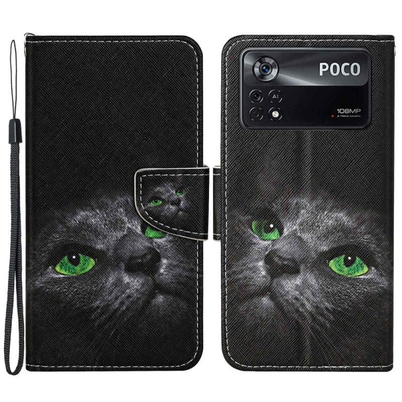 Folio Deksel Til Poco X4 Pro 5G Med Kjede Green Eyed Cat Med Stropp