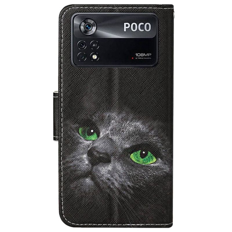 Folio Deksel Til Poco X4 Pro 5G Med Kjede Green Eyed Cat Med Stropp