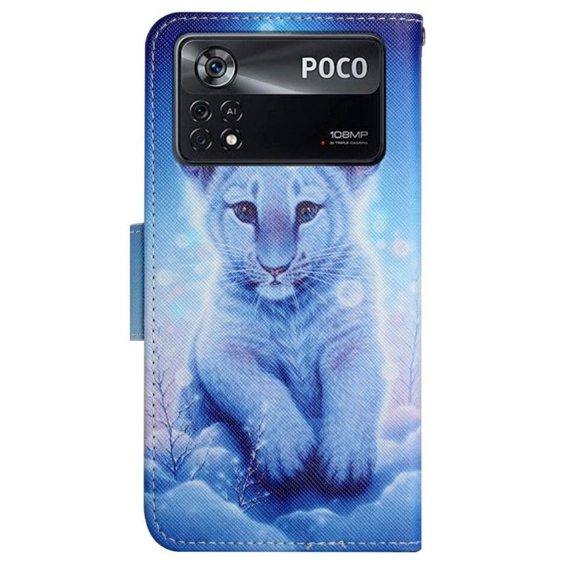 Folio Deksel Til Poco X4 Pro 5G Med Kjede Thong Baby Tiger