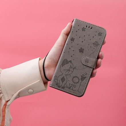 Folio Deksel Til Google Pixel 6 Med Kjede Katt Og Bi Med Stropp