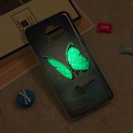 Deksel Til Samsung Galaxy J6 Fluorescerende Blå Sommerfugl