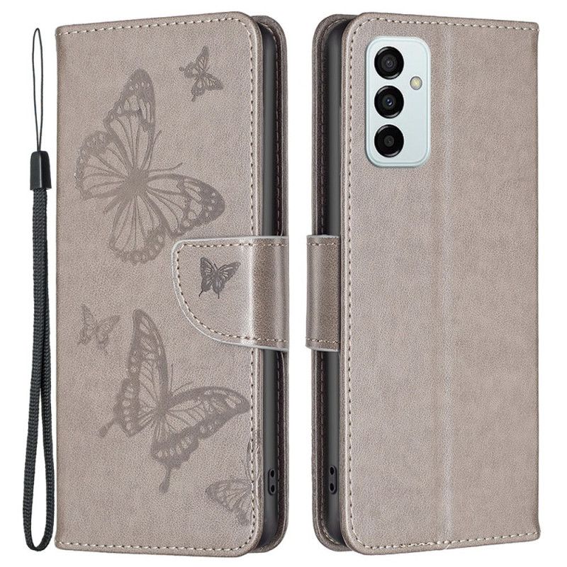 Folio Deksel Til Samsung Galaxy M23 5G Med Kjede Butterflies Trykt Stropp