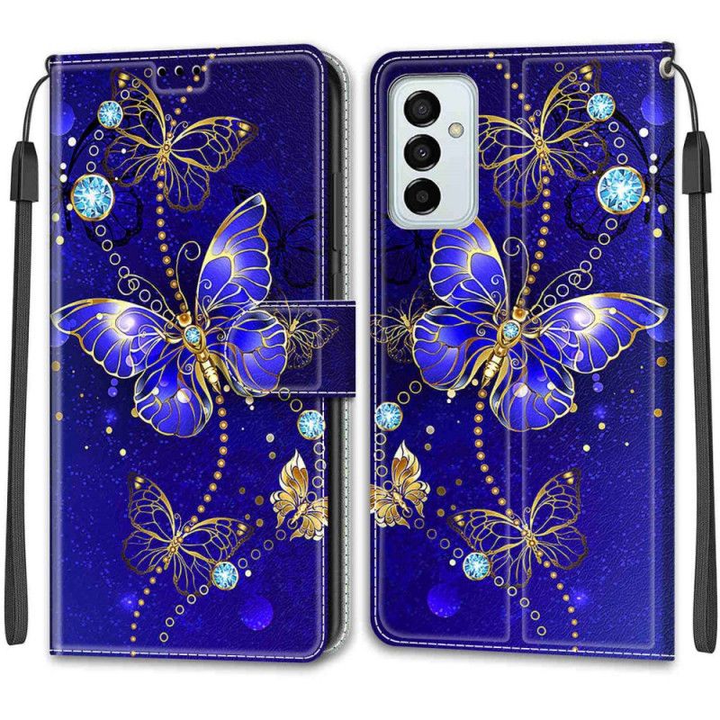 Folio Deksel Til Samsung Galaxy M23 5G Med Kjede Thong Butterflies Fan