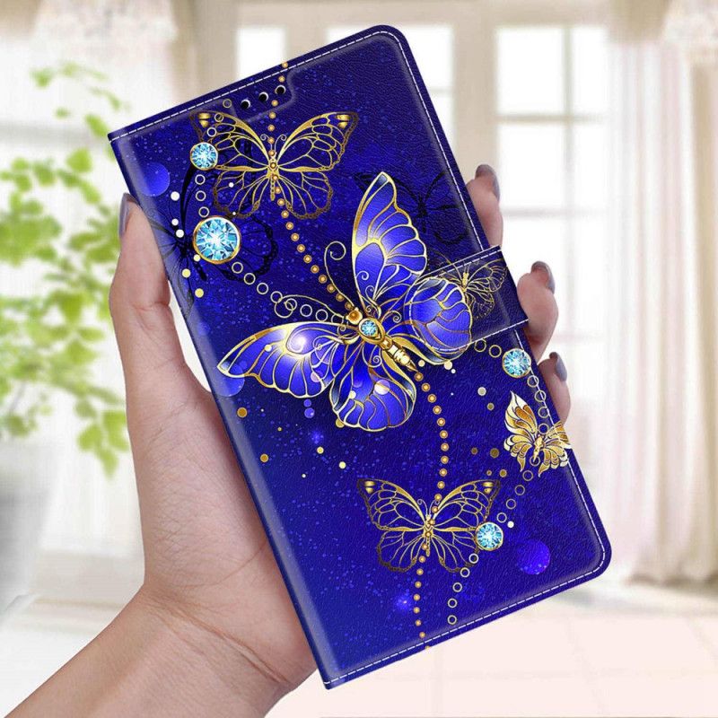 Folio Deksel Til Samsung Galaxy M23 5G Med Kjede Thong Butterflies Fan