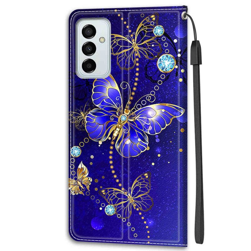 Folio Deksel Til Samsung Galaxy M23 5G Med Kjede Thong Butterflies Fan