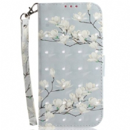 Folio Deksel Samsung Galaxy A15 Lanière Magnolias