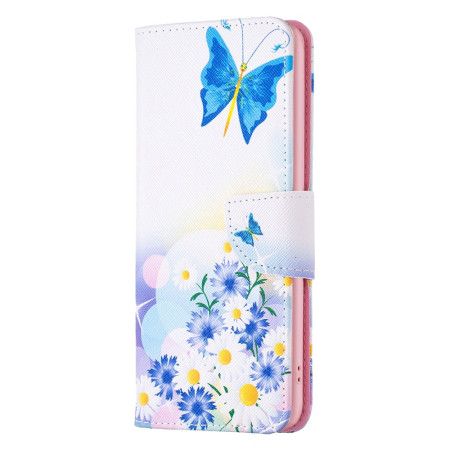 Lærdeksel Folio Deksel Samsung Galaxy A15 Mobildeksel Sommerfugl Og Blomster Akvarell