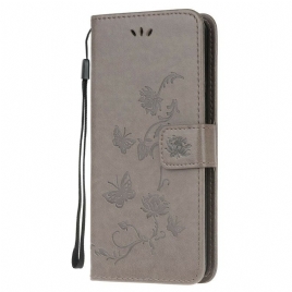 Lærdeksel Til Samsung Galaxy S10 Lite Med Kjede Thong Sommerfugler Og Blomster