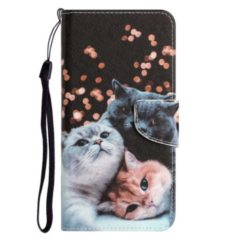 Folio Deksel Til Xiaomi 12T / 12T Pro Med Kjede Tre Strappy Cats