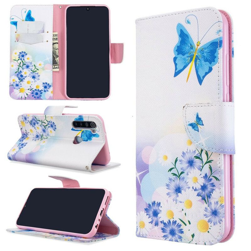 Folio Deksel Til Xiaomi Redmi Note 8T Malede Sommerfugler Og Blomster