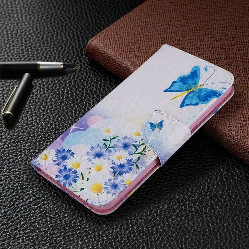 Folio Deksel Til Xiaomi Redmi Note 8T Malede Sommerfugler Og Blomster