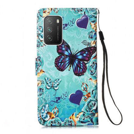 Folio Deksel Til Poco M3 Med Kjede Elsker Butterflies Strappy