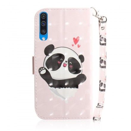 Folio Deksel Til Samsung Galaxy A50 Med Kjede Panda Love Strap