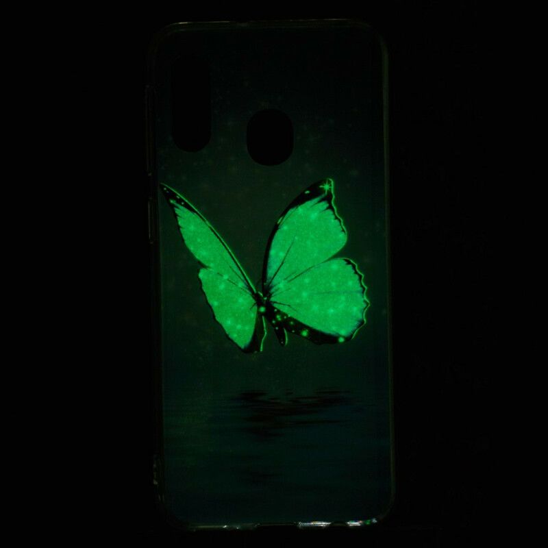 Deksel Til Samsung Galaxy A20e Fluorescerende Blå Sommerfugl