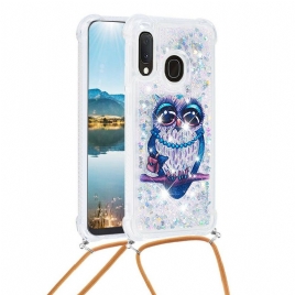 Deksel Til Samsung Galaxy A20e Med Snor Miss Owl Glitter Snøre