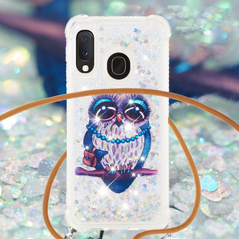 Deksel Til Samsung Galaxy A20e Med Snor Miss Owl Glitter Snøre