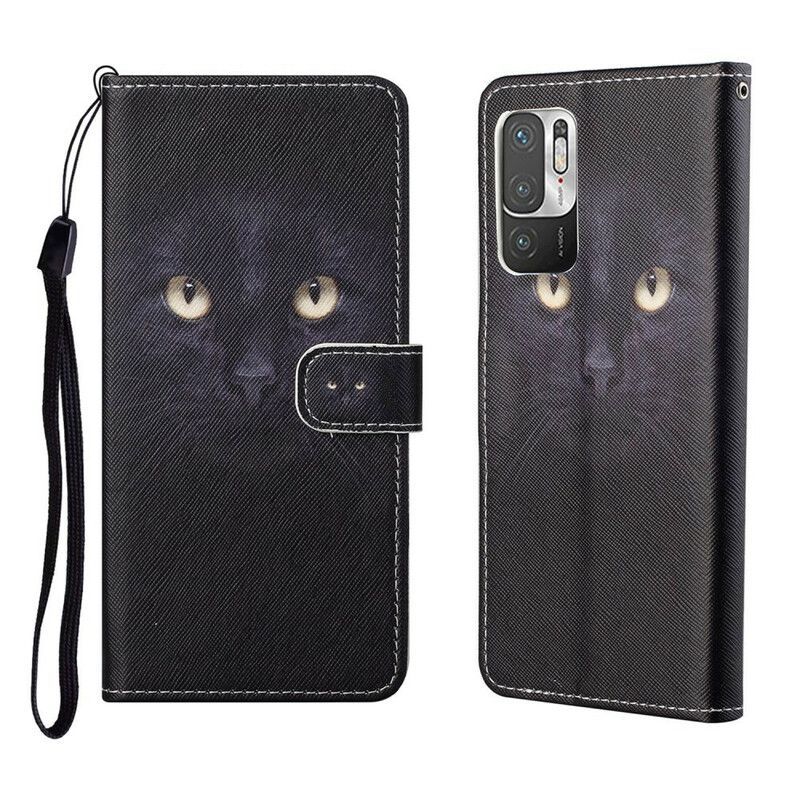 Folio Deksel Til Xiaomi Redmi Note 10 5G / Poco M3 Pro 5G Med Kjede Thong Cat Eyes