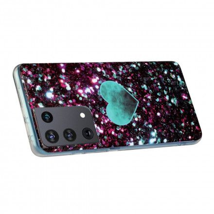 Deksel Til Samsung Galaxy S21 Ultra 5G Glitter Marble Heart