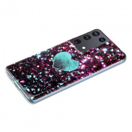 Deksel Til Samsung Galaxy S21 Ultra 5G Glitter Marble Heart