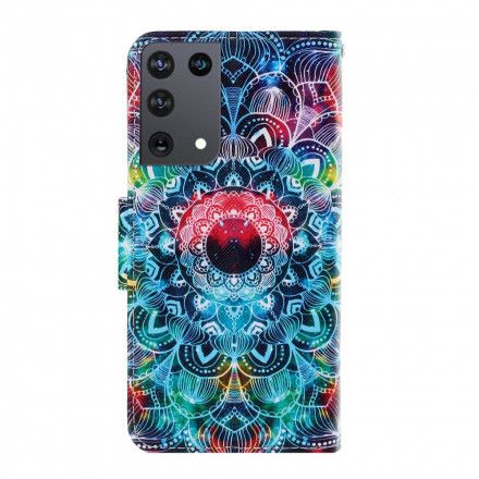 Folio Deksel Til Samsung Galaxy S21 Ultra 5G Med Kjede Flashy Strappy Mandala