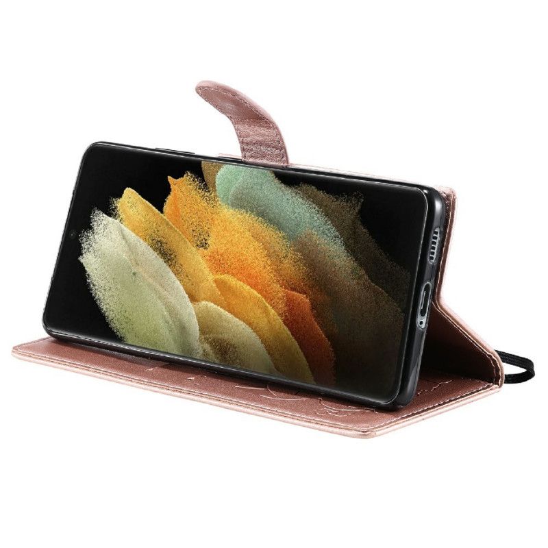 Folio Deksel Til Samsung Galaxy S21 Ultra 5G Med Kjede Katt Og Bi Med Stropp