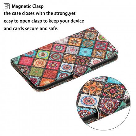 Folio Deksel Til Samsung Galaxy S21 Ultra 5G Patchwork Mandalaer Med Snor