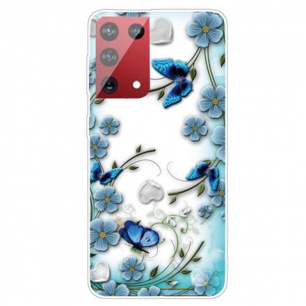 Mobildeksel Til Samsung Galaxy S21 Ultra 5G Retro Sommerfugler Og Blomster