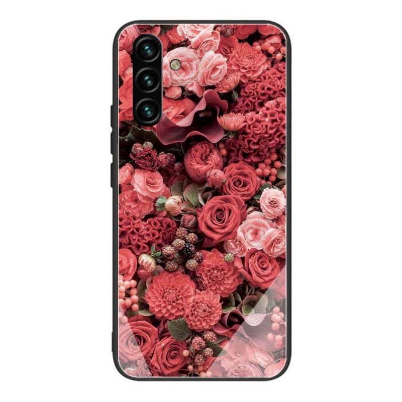 Deksel Til Samsung Galaxy A13 5G Rosa Blomster Av Herdet Glass