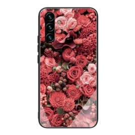 Deksel Til Samsung Galaxy A13 5G Rosa Blomster Av Herdet Glass