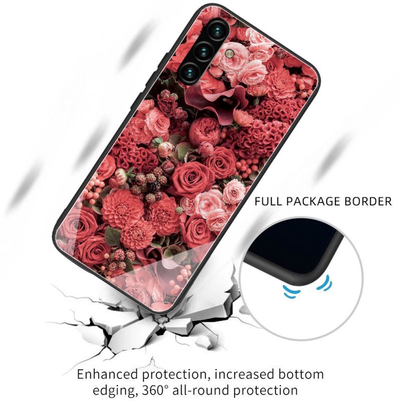 Deksel Til Samsung Galaxy A13 5G Rosa Blomster Av Herdet Glass