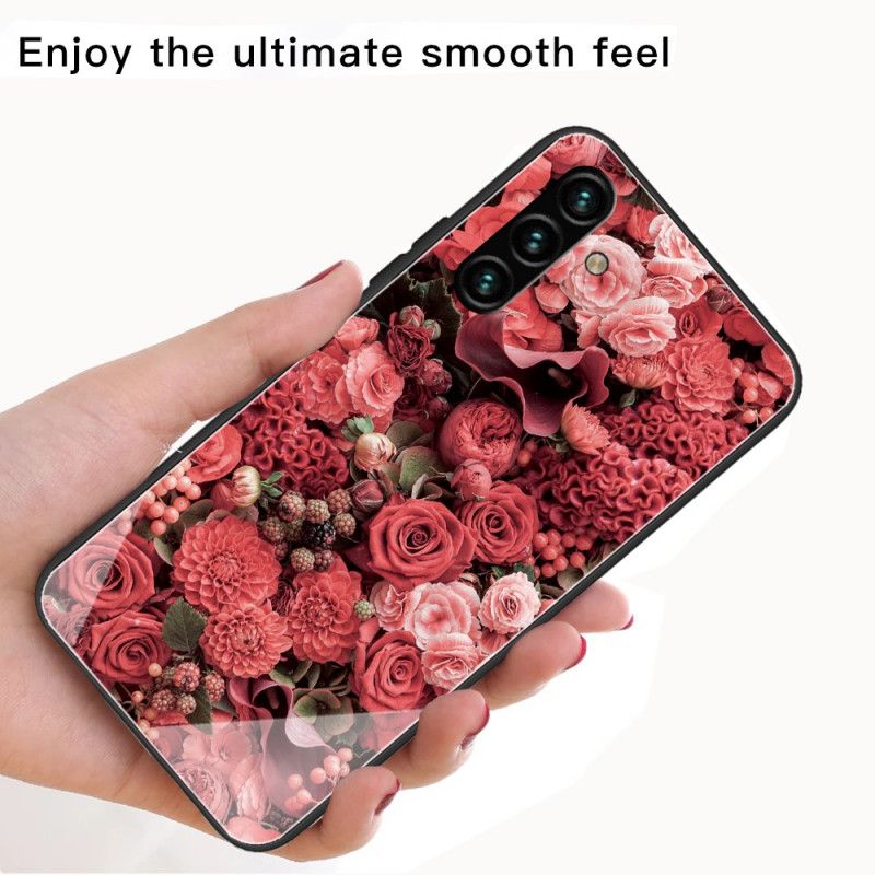 Deksel Til Samsung Galaxy A13 5G Rosa Blomster Av Herdet Glass