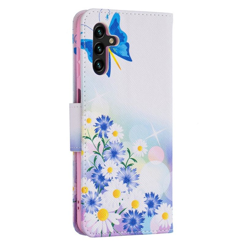 Folio Deksel Til Samsung Galaxy A13 5G Malede Sommerfugler Og Blomster