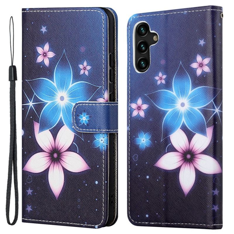 Folio Deksel Til Samsung Galaxy A13 5G Med Kjede Lunar Strap Blomster