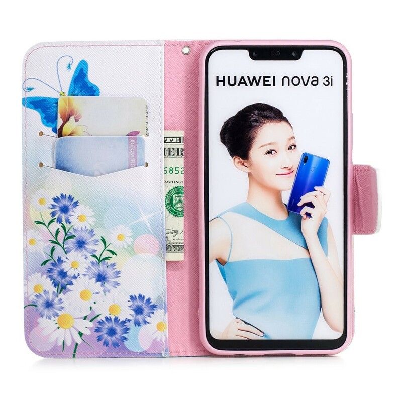 Folio Deksel Til Huawei P Smart Plus Malede Sommerfugler Og Blomster