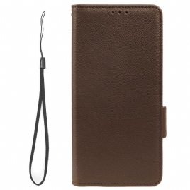 Lærdeksel Til Samsung Galaxy A14 / A14 5G Med Kjede Strappy Litchi Leather Style