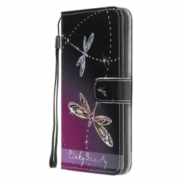 Lærdeksel Til Huawei P40 Lite E / Huawei Y7p Med Kjede Thong Dragonflies