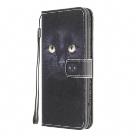 Folio Deksel Til Xiaomi Redmi 9 Med Kjede Sorte Katteøyne Med Stropp