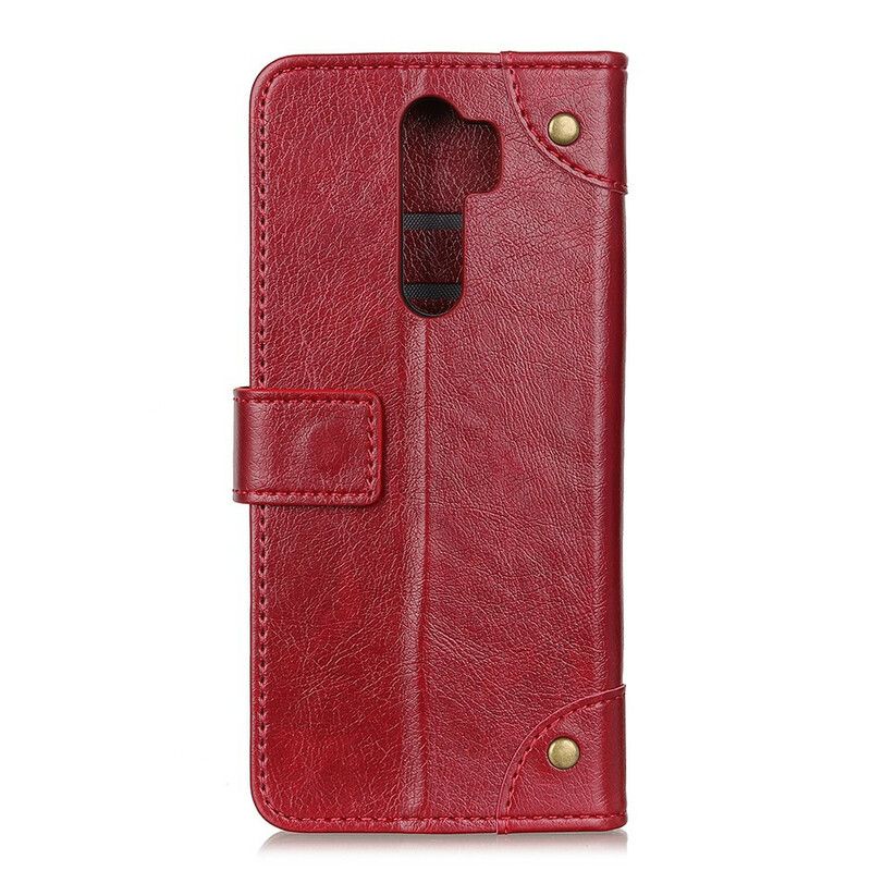 Folio Deksel Til Xiaomi Redmi 9 Vintage Nagler Nappa Skinnstil