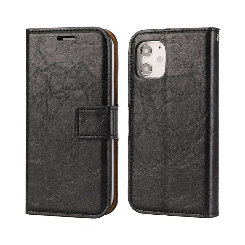 Deksel Folio Deksel Til iPhone 12 Mini Avtakbar Distressed Skinnstil