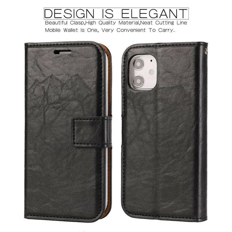 Deksel Folio Deksel Til iPhone 12 Mini Avtakbar Distressed Skinnstil