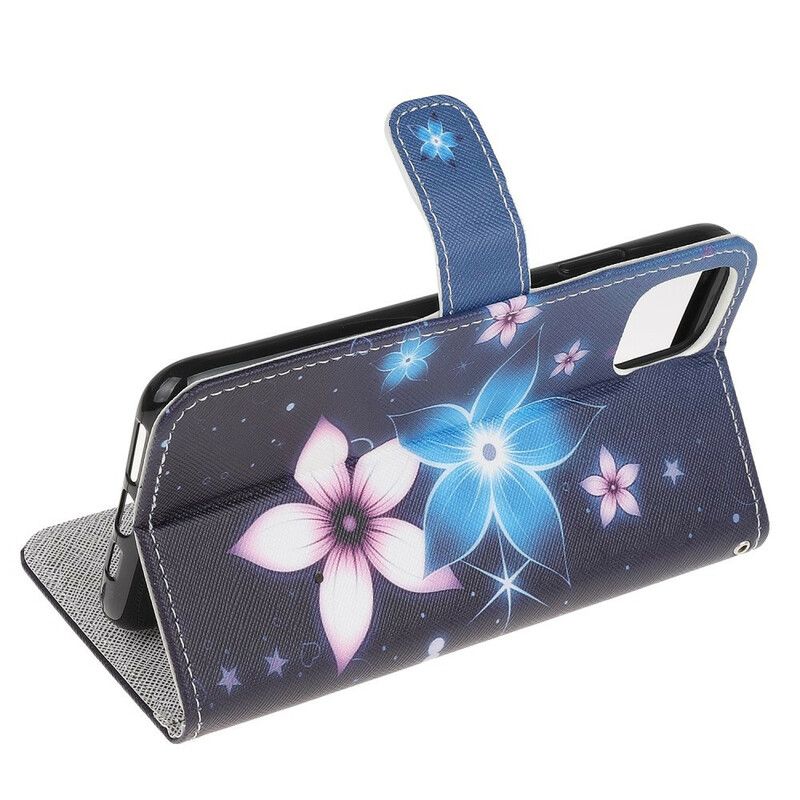 Folio Deksel Til iPhone 12 Mini Med Kjede Lunar Strap Blomster