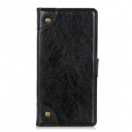 Folio Deksel Til iPhone 12 Mini Vintage Nagler Nappa Skinnstil