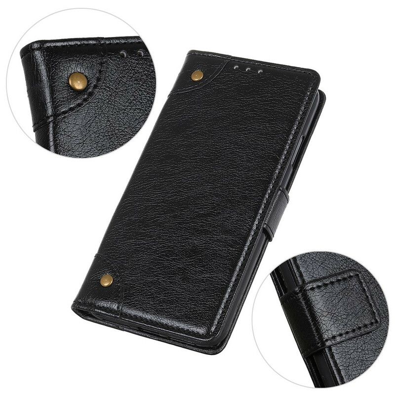 Folio Deksel Til iPhone 12 Mini Vintage Nagler Nappa Skinnstil