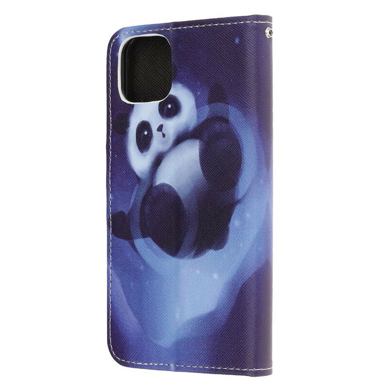 Lærdeksel Til iPhone 12 Mini Med Kjede Thong Space Panda