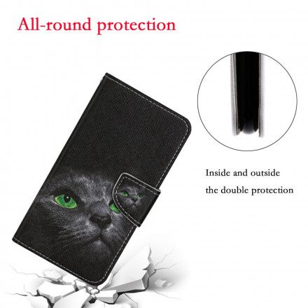 Folio Deksel Til Samsung Galaxy A22 5G Green Eyed Cat With Lanyard